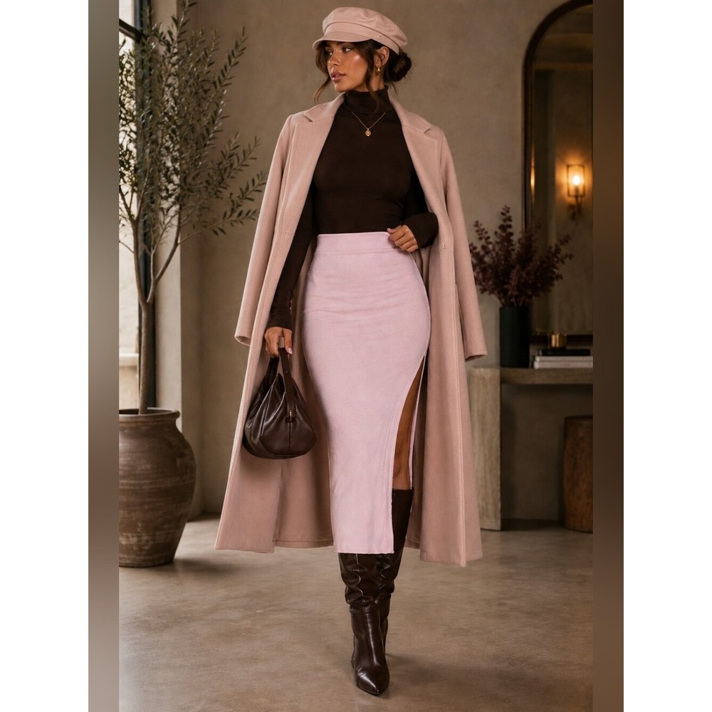Cotton Citizen Melbourne Pale Pink Midi Slit Pencil Skirt‎ Size L